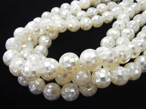 Mosaic Shell White Round 14mm 1/4 or 1strand beads (aprx.14inch/34cm)