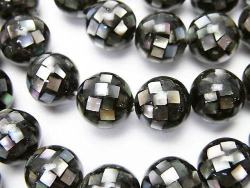 Mosaic Shell Black Round 10mm 1/4 or 1strand beads (aprx.15inch/36cm)