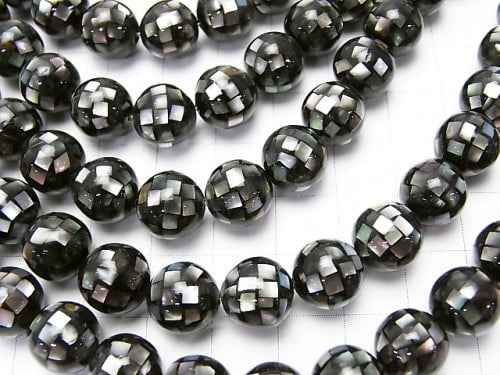 Mosaic Shell Black Round 10mm 1/4 or 1strand beads (aprx.15inch/36cm)