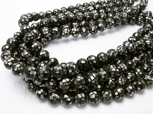Mosaic Shell Black Round 10 mm 1/4 or 1strand beads (aprx.15 inch / 36 cm)