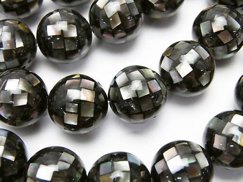 Mosaic Shell Black Round 12mm 1/4 or 1strand beads (aprx.14inch/35cm)