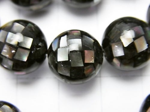 Mosaic Shell Black Round 12mm 1/4 or 1strand beads (aprx.14inch/35cm)