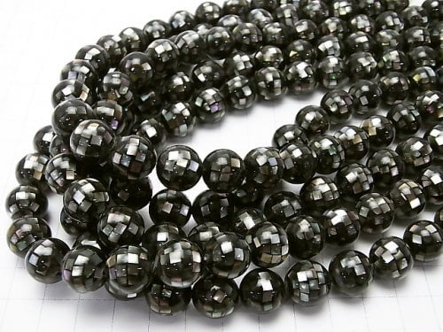 Mosaic Shell Black Round 12mm 1/4 or 1strand beads (aprx.14inch/35cm)