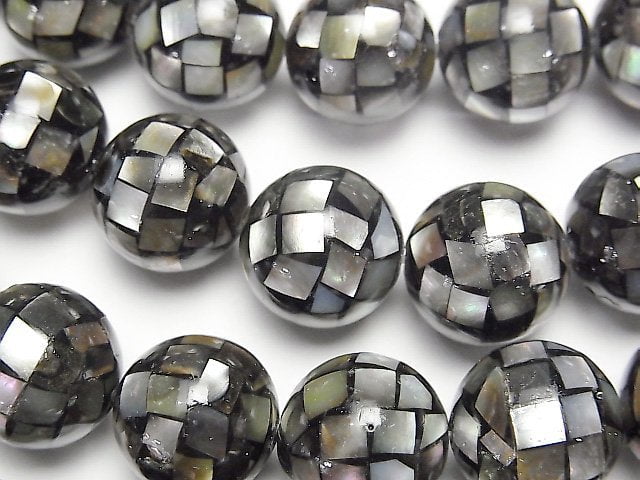 [Video] Mosaic Shell Black Round 14mm 1/4 or 1strand beads (aprx.14inch/34cm)