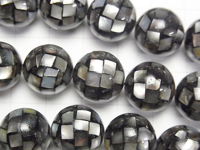 [Video] Mosaic Shell Black Round 14mm 1/4 or 1strand beads (aprx.14inch/34cm)