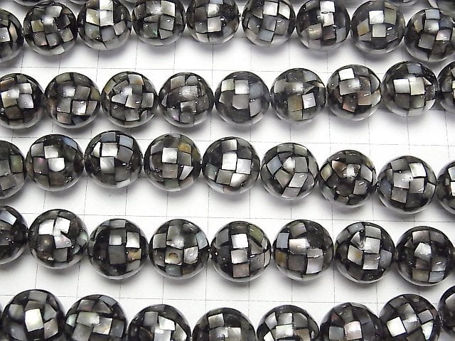 [Video] Mosaic Shell Black Round 14mm 1/4 or 1strand beads (aprx.14inch/34cm)