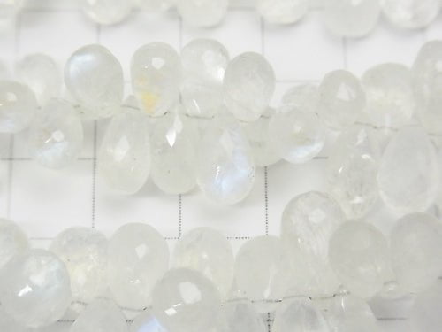 [Video] High Quality Rainbow Moonstone AAA- Drop Faceted Briolette half or 1strand beads (aprx.7inch / 18 cm)