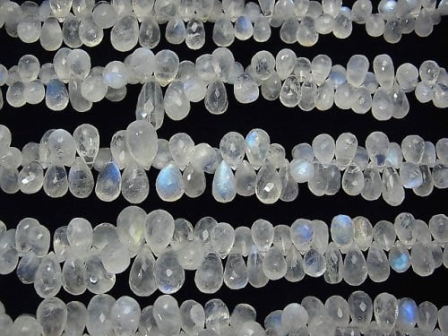 [Video] High Quality Rainbow Moonstone AAA- Drop Faceted Briolette half or 1strand beads (aprx.7inch / 18 cm)