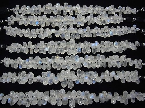 [Video] High Quality Rainbow Moonstone AAA- Drop Faceted Briolette half or 1strand beads (aprx.7inch / 18 cm)