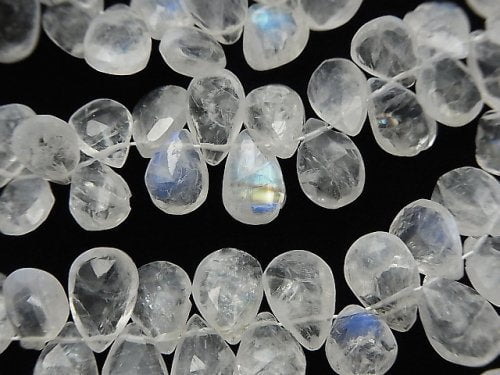 Faceted Briolette, Pear Shape, Rainbow Moonstone Gemstone Beads