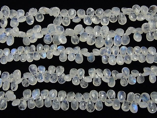 High Quality Rainbow Moonstone AA++ Pear shape Faceted Briolette half or 1strand beads (aprx.9inch / 22cm)