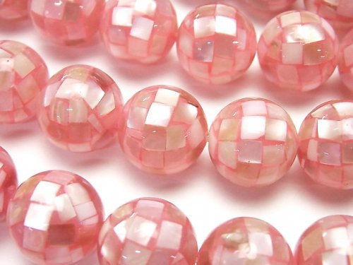 Mosaic Shell Pink Round 14mm 1/4 or 1strand beads (aprx.15inch/36cm)