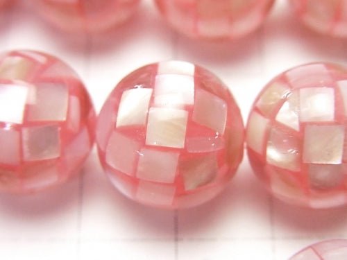 Mosaic Shell Pink Round 14mm 1/4 or 1strand beads (aprx.15inch/36cm)