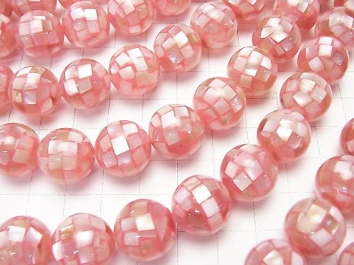 Mosaic Shell Pink Round 14mm 1/4 or 1strand beads (aprx.15inch/36cm)