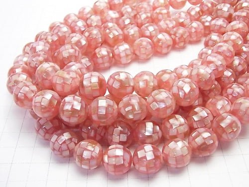 Mosaic Shell Pink Round 14mm 1/4 or 1strand beads (aprx.15inch/36cm)