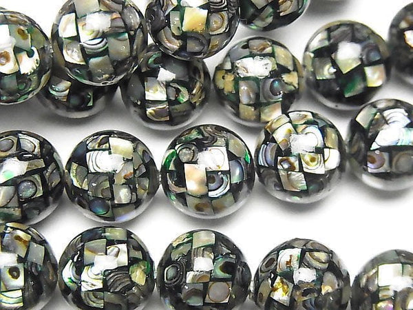 Mosaic Shell Black Round 12mm 1/4 or 1strand beads (aprx.14inch/35cm)