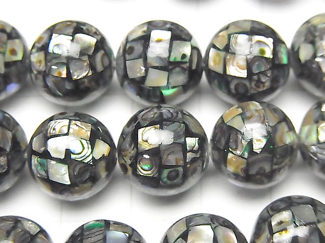 Mosaic Shell Black Round 12mm 1/4 or 1strand beads (aprx.14inch / 35cm)