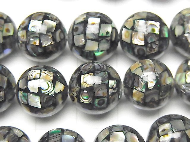 Mosaic Shell Black Round 12mm 1/4 or 1strand beads (aprx.14inch/35cm)