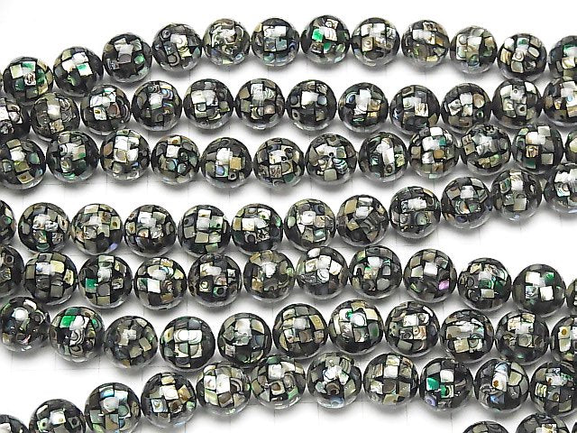 Mosaic Shell Black Round 12mm 1/4 or 1strand beads (aprx.14inch / 35cm)