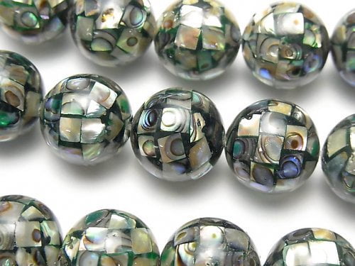 [Video] Mosaic Shell Black Round 14mm 1/4 or 1strand beads (aprx.14inch/35cm)