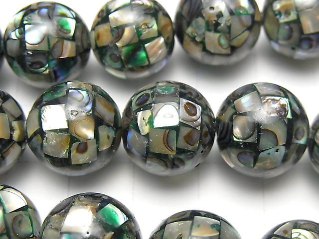 [Video] Mosaic Shell Black Round 14mm 1/4 or 1strand beads (aprx.14inch/35cm)