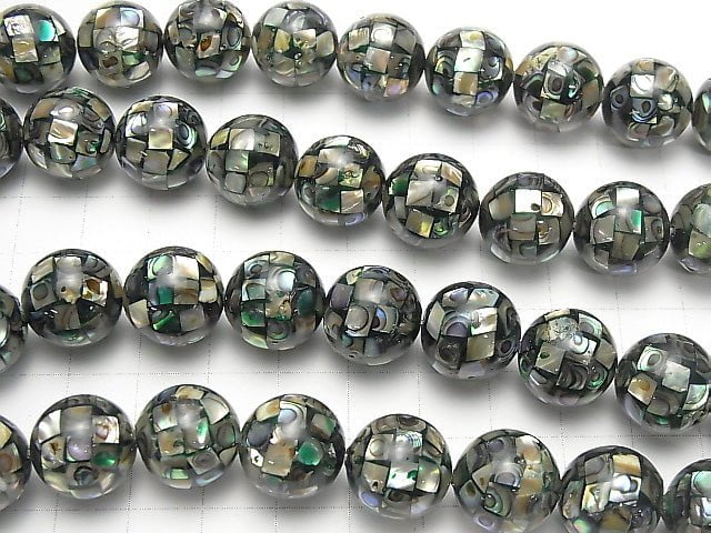 [Video] Mosaic Shell Black Round 14mm 1/4 or 1strand beads (aprx.14inch/35cm)