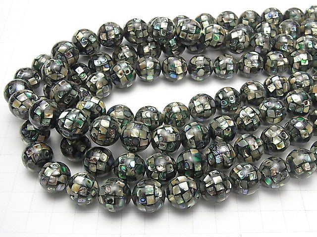 [Video] Mosaic Shell Black Round 14mm 1/4 or 1strand beads (aprx.14inch/35cm)