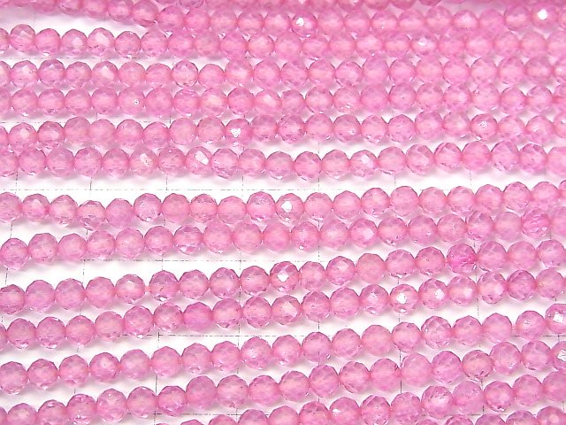 [Video] High Quality! Pink Topaz AAAFaceted Round 4mm 1strand beads (aprx.13inch / 33cm)