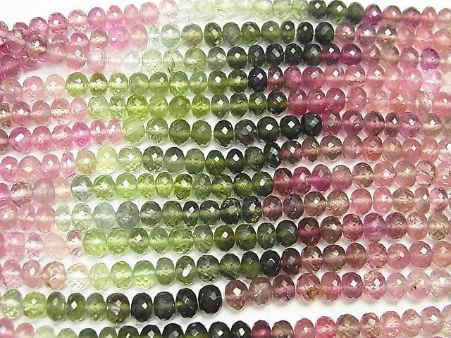 [Video] MicroCut! Top Quality Multicolor Tourmaline AAAA Faceted Button Roundel  half or 1strand beads (aprx.15inch / 38 cm)