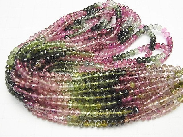 [Video] MicroCut! Top Quality Multicolor Tourmaline AAAA Faceted Button Rondelle  half or 1strand beads (aprx.15inch / 38 cm)