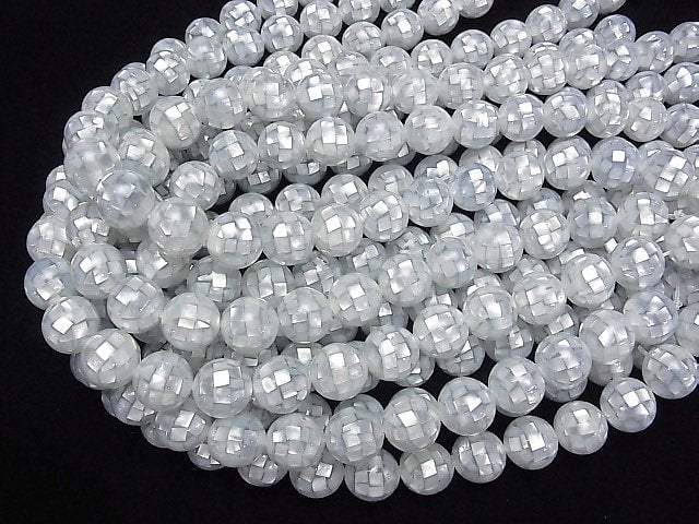 [Video] Mosaic Shell Silver Round 14mm 1/4 or 1strand beads (aprx.15inch/38cm)