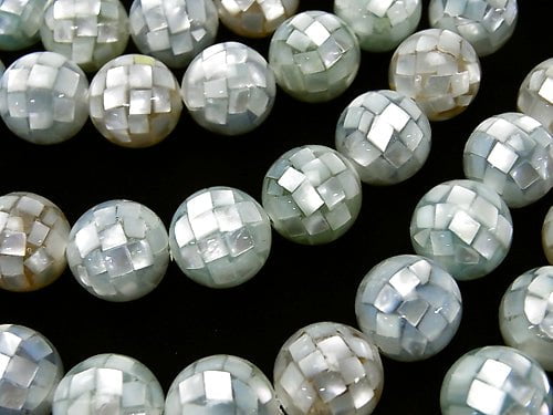 Mosaic Shell Mixed color Round 12mm 1/4 or 1strand beads (aprx.15inch/36cm)