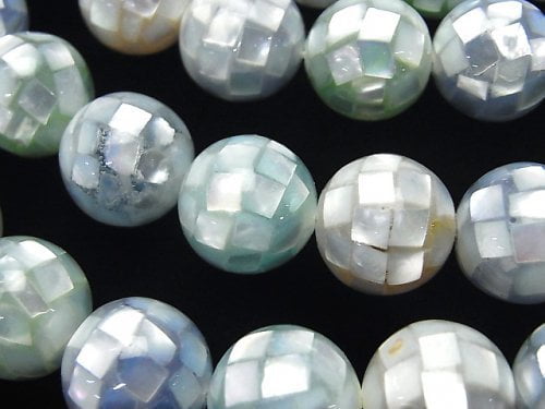 Mosaic Shell Mixed color Round 14mm 1/4 or 1strand beads (aprx.13inch/33cm)