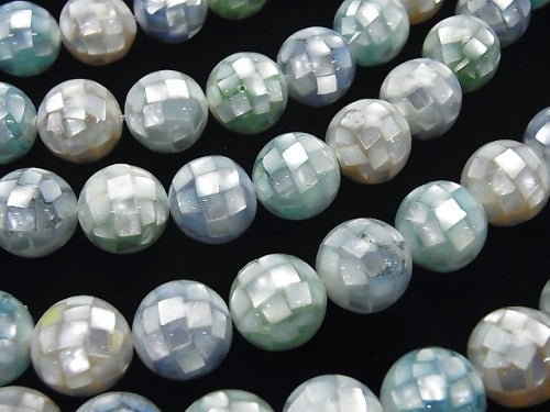 Mosaic Shell Mixed color Round 14mm 1/4 or 1strand beads (aprx.13inch/33cm)