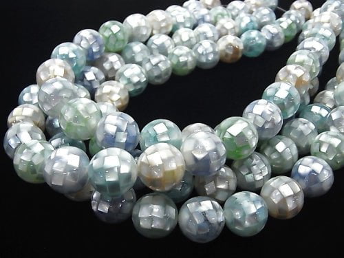 Mosaic Shell Mixed color Round 14mm 1/4 or 1strand beads (aprx.13inch/33cm)