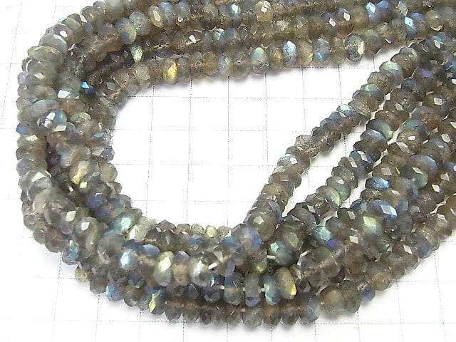 High Quality Labradorite AA++ Faceted Button Roundel 7x7x3mm half or 1strand beads (aprx.14inch/34cm)