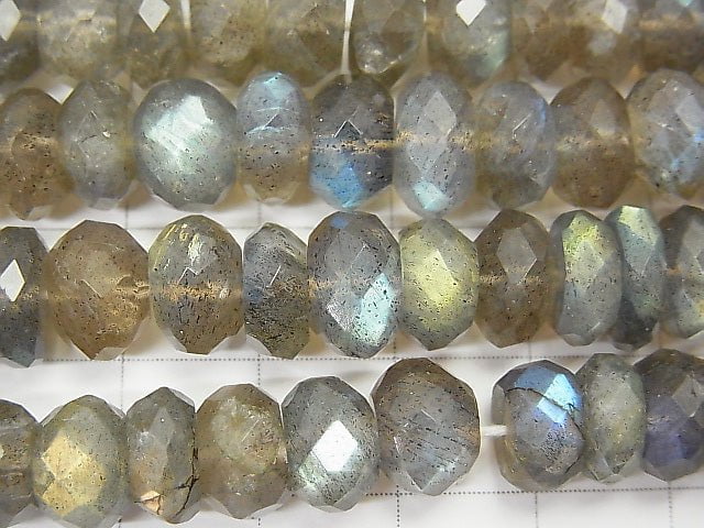 [Video] High Quality Labradorite AA++ Faceted Button Roundel 9x9x5mm half or 1strand beads (aprx.14inch/34cm)