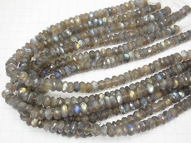 [Video] High Quality Labradorite AA++ Faceted Button Roundel 9x9x5mm half or 1strand beads (aprx.14inch/34cm)