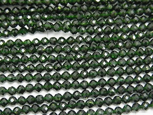 [Video] High Quality! Green Goldstone Faceted Round 3mm 1strand beads (aprx.15inch / 37cm)