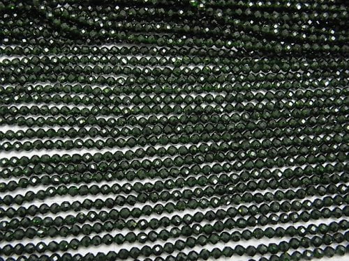 [Video] High Quality! Green Goldstone Faceted Round 3mm 1strand beads (aprx.15inch / 37cm)
