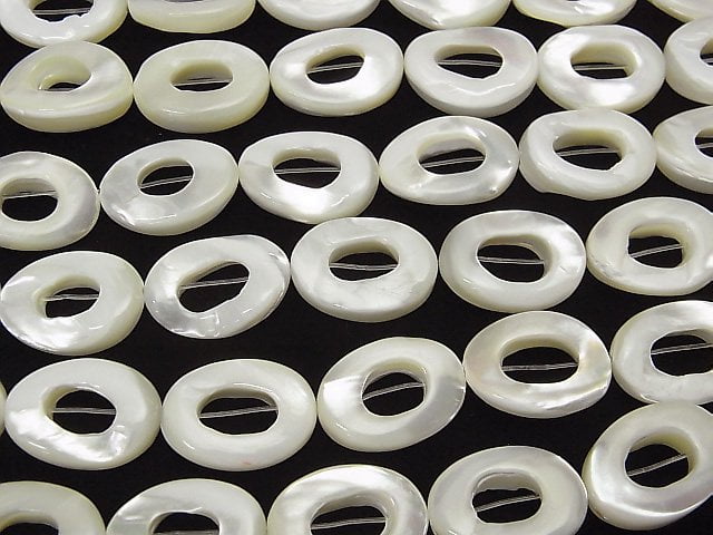 [Video]Mother of Pearl MOP White Donut Shape Oval 18x13x4mm 1strand beads (aprx.15inch/37cm)