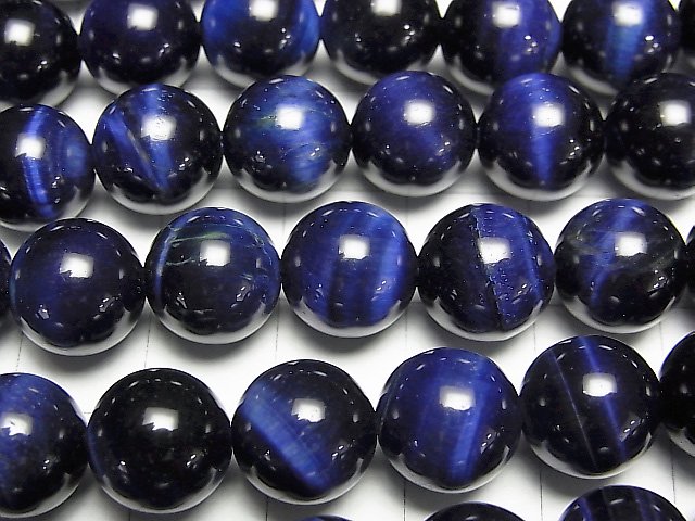 Blue color Tiger's Eye AA ++ Round 10 mm half or 1 strand beads (aprx. 15 inch / 37 cm)