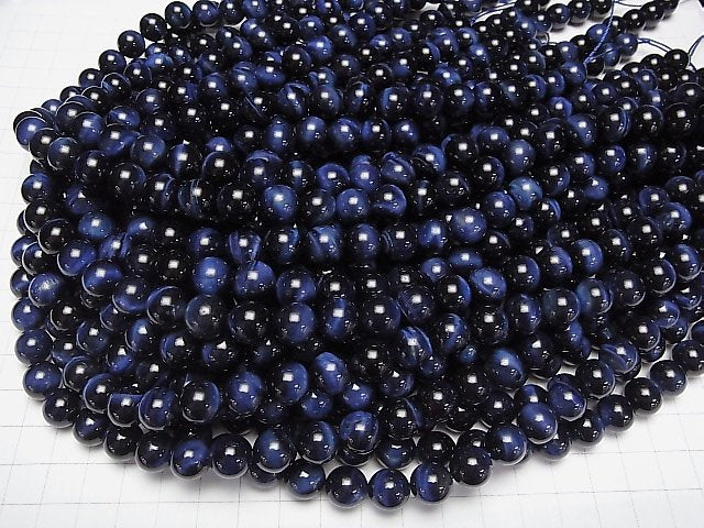 Blue color Tiger's Eye AA ++ Round 10 mm half or 1 strand beads (aprx. 15 inch / 37 cm)