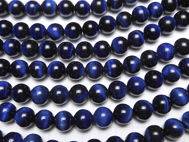 [Video] Blue Color Tiger's Eye AA ++ Round 12mm half or 1strand beads (aprx.15inch / 36cm)