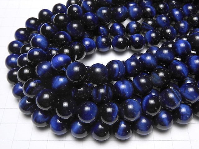 [Video] Blue Color Tiger's Eye AA ++ Round 12mm half or 1strand beads (aprx.15inch / 36cm)