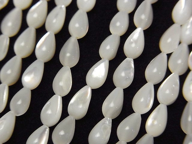 [Video] High quality white shell (Silver-lip Oyster) AAA Vertical Hole Drop 7x4x4mm White 1strand beads (aprx.15inch/37cm)