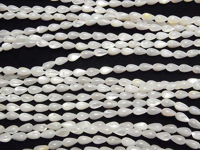 [Video] High quality white shell (Silver-lip Oyster) AAA Vertical Hole Drop 7x4x4mm White 1strand beads (aprx.15inch/37cm)