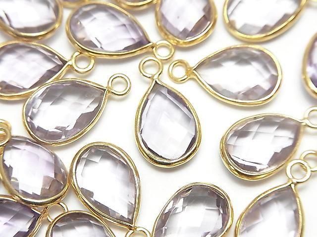 [Video] High Quality Pink Amethyst AAA Bezel Setting Faceted Pear Shape 13x9mm 18KGP 2pcs