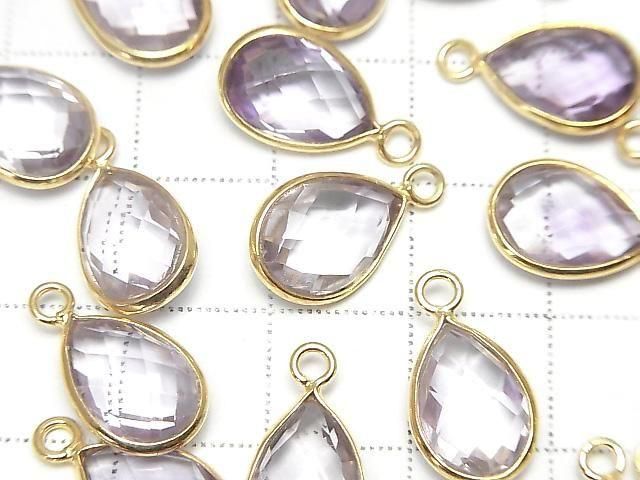 [Video] High Quality Pink Amethyst AAA Bezel Setting Faceted Pear Shape 13x9mm 18KGP 2pcs