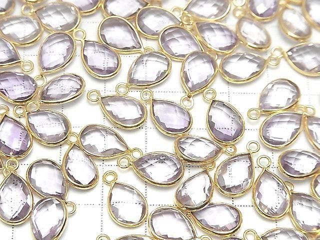 [Video] High Quality Pink Amethyst AAA Bezel Setting Faceted Pear Shape 13x9mm 18KGP 2pcs